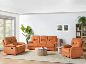 Fabric Manual Recliner Living Room Set Orange BERGEN