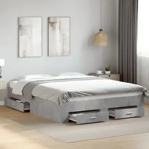 Berkfield Bed Frame with Drawers without Mattress Concrete Grey 160x200 cm