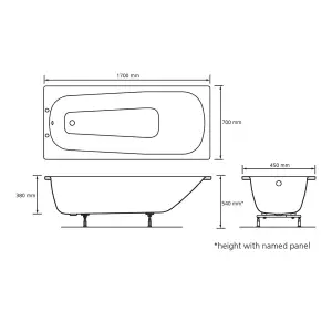 Cooke & Lewis Conway White Steel Rectangular Straight Bath (L)1700mm (W)700mm