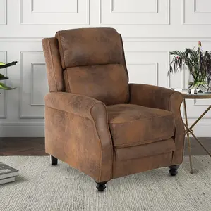 Recliner Manual Chair in Brown Faux Leather Suede