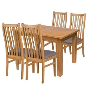 Hallowood Furniture Camberley Oak Butterfly Extending Dining Table with 4 Premium Oak Chairs with Steel Grey Seat Pad