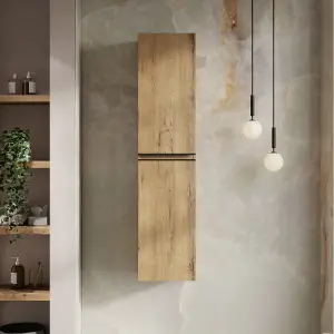 Banyetti Vatilla 1500mm Wall Hung Tall Cabinet with Matt Black Handles - Ostippo Oak