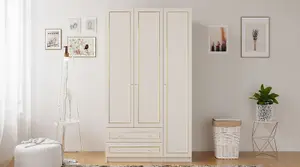 MARIE XL 3 Door 2 Drawer Gold White Wardrobe