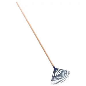 Garden Leaf Rake - 22 Tine Plastic Head & 120 cm Wooden Handle, 45 cm Wide - Lightweight & Durable for Quick Lawn Cleaning