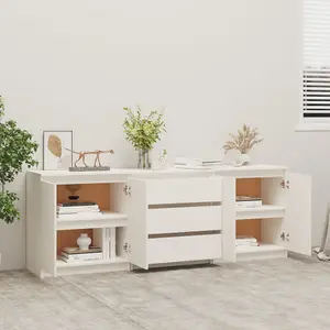 Berkfield Side Cabinet White 180x36x65 cm Solid Pinewood