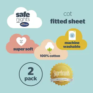 Silentnight Safe Nights Cot Fitted Sheets, White, Pack Of 2