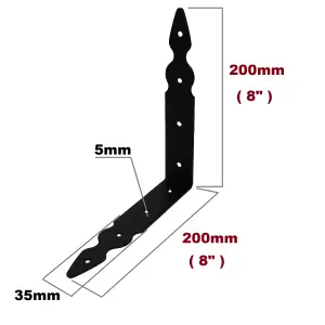 Pack of 1 x Black Corner Bracket - 200 x 200 mm Steel Right Angle Braces L Shaped Metal Bracket 90 Degree Corner Braces