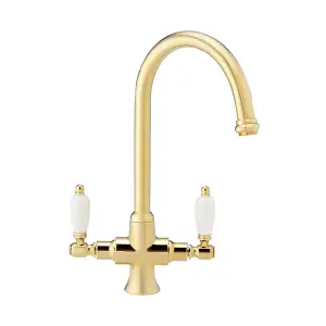 ENKI Dorchester Gold Dual Flow Polsihed Ceramic Mixer Tap for Kitchen Sink