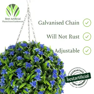 Best Artificial 38cm Blue Lily Hanging Basket Flower Topiary Ball - Suitable for Outdoor Use - Weather & Fade Resistant