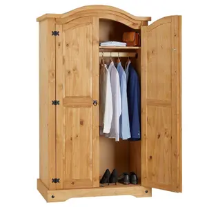 Corona Pine Wardrobe 2 Door Hanging Rail Shelf Solid Wood Mexican Waxed Bedroom