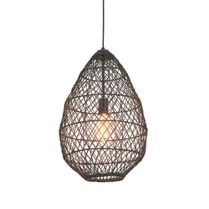 Luminosa Ancona Single Pendant Ceiling Lamp, Black Rattan, Matt Black