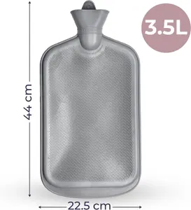 3.5L XX Large Hot Water Bottle - Grey Faux Fur Covered Hot Water Bag for Pain Relief, Hand & Foot Warmer, Soft & Washable