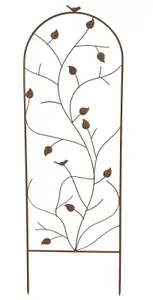 Metal Garden Trellises Plant Climbing Rose Supports 120cm Rust Effect Bird & Leaf Set of 2