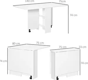 Portland Mobile Drop Leaf Folding Dining Table White