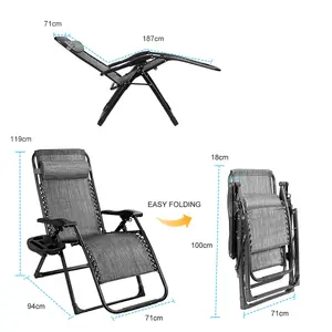 Costway Folding Zero Gravity Chair Lounge Chaise Chair Recliner with Detachable Headrest