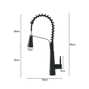 Pre-rinse Pull Down Black Kitchen Faucet 304 Stainless Steel and Brass