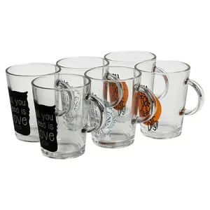 Queensway Home & Dining 290ml Clear Glass Mugs Coffee Tea Cappuccino Espresso Soup Drinking Cups  Set of 6