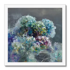 Abstract Hydrangea Dark by Danhui Nai - Painting White Framed Paper Print / 34cm H x 34cm W