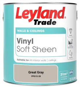 Leyland Trade Vinyl Soft Sheen Walls & Ceilings Emulsion Paint Great Gray (PPG15-28) - 2.5L