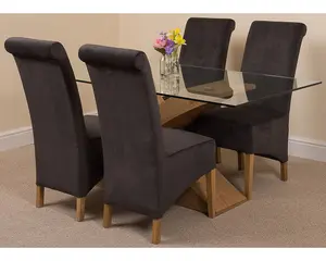 Valencia 160 cm x 90 cm Glass Dining Table and 4 Chairs Dining Set with Montana Black Fabric Chairs