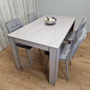 Dining Table and 4 Chairs Grey 4  Grey Velvet Chairs Wood Dining Set Furniture