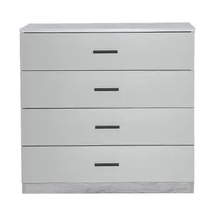 URBNLIVING Height 73cm 4 Drawer Wooden Bedroom Chest Cabinet Modern Ash Grey Carcass and Grey Drawers Wide Storage Cupboard Closet