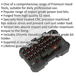 42 Piece Impact Grade Power Tool Bit Set - S2 Steel Bits - Plastic Storage Case