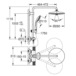 Grohe Vitalio Joy 260 Chrome effect Thermostatic Multi head shower