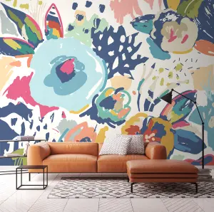 Origin Murals Abstract Floral Blue Matt Smooth Paste the Wall Mural 300cm wide x 240cm high