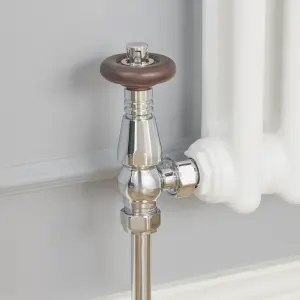 GoodHome Polished Silver Angled Radiator valve & lockshield (Dia)15mm x ½"