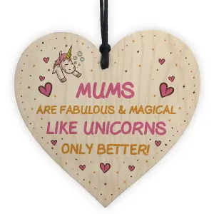 Mum Plaque Wooden Heart Funny Mum Gift For Birthday Christmas Unicorn Plaque Thank You