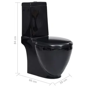 Berkfield WC Ceramic Toilet Bathroom Round Toilet Bottom Water Flow Black