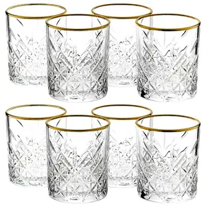 Queensway Home & Dining 420ml 8 Pcs Timeless Tumbler with Gold Rim Whiskey Cocktails Glasses