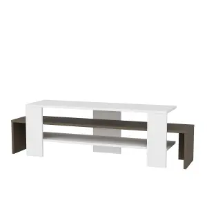 Decorotika Lenora TV Stand TV Cabinet Multimedia Unit with Open Shelves - White and Walnut Pattern