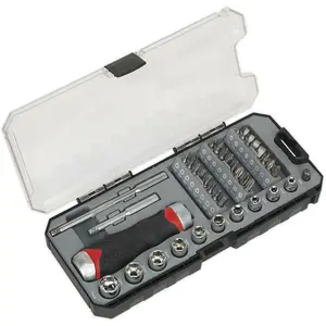 38 PACK Fine Tooth Ratchet Screwdriver Socket and Bit Set - Comfort Grip Handle