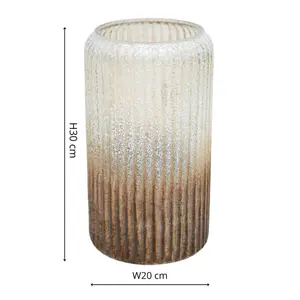 Verre Tall Frosted Ribbed Glass Gold Vase H30Cm W20Cm