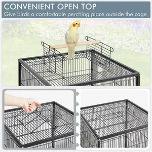 Yaheetech Black Open-Top Bird Cage with Rolling Stand