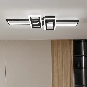 Geometric Black Frame Rectangular LED Semi Flush Ceiling Light in White Light