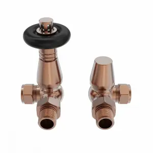 Rinse Bathrooms 15mm Traditional TRV Thermostatic Corner Radiator Valve with Lockshield Valve Brushed Copper