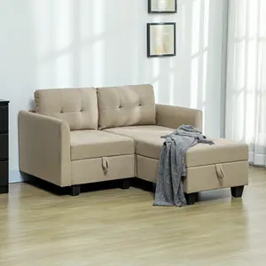 HOMCOM Modular Sectional Sofa with Storage, 2 Seater Sofa Set, Light Brown