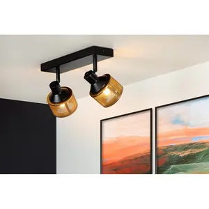 Lucide Rafa Classic Twin Ceiling Spotlight - 2xE14 - Black