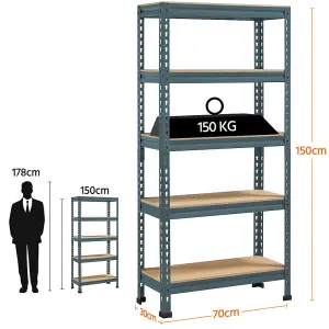 Yaheetech Neptune Blue Metal 5 Tiers Boltless Storage Shelf for Warehouse Home