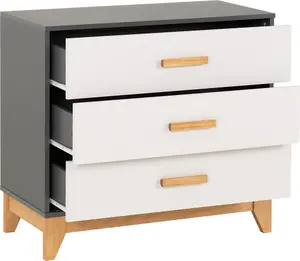 Cleveland 3 Drawer Chest in White and Pine with Grey Metal Effect