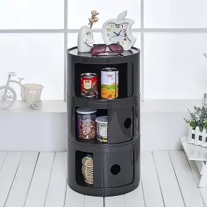 Black Cylindrical Multi Tiered Plastic Bedside Storage Drawers Unit Drawer Bedside Chest 58cm H