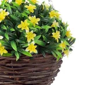 Pair of Best Artificial 28cm Yellow Lily Hanging Basket Flower Hanging - Suitable for Outdoor Use - Weather & Fade Resistant