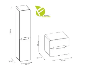 Bathroom Furniture Set with Tall Laundry Unit & 600 Vanity Countertop Sink White Gloss Oak Arub