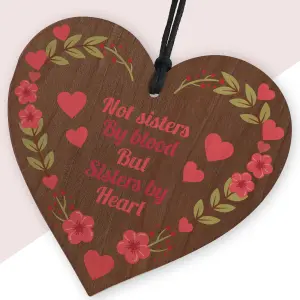 Red Ocean Not Sisters by Blood, But Sisters by Heart Wooden Heart Plaque - A Meaningful and Heartfelt Gift