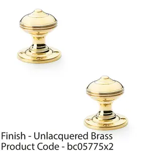 2 PACK - SOLID BRASS Classic Reeded Mortice Door Knob - Polished Brass 50mm Diameter