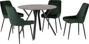 Athens Round Dining Set Green Velvet Chairs Concrete Effect Black