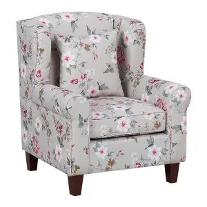 Wingback Chair HAMAR with Footstool Fabric Cream